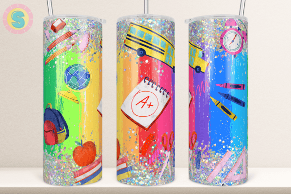 Colorful School Glitter Tumbler Wrap